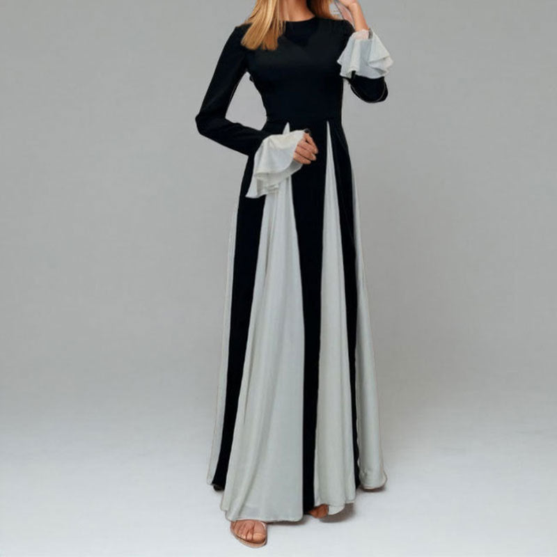 Women's fashion temperament halter color collision loose swing vacation waist dress