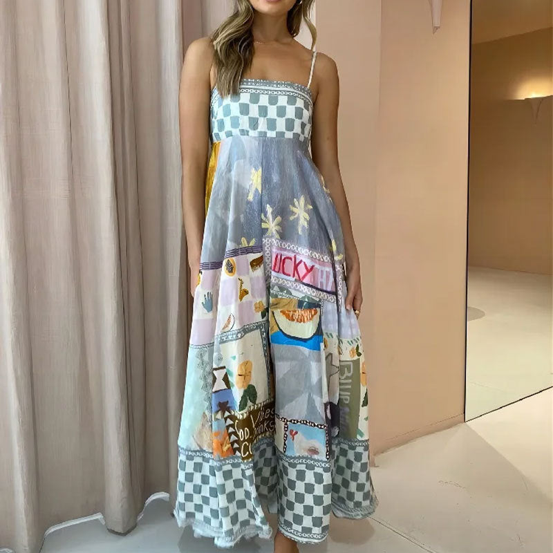 Women's new temperament elegant high-waisted printed halter casual fashion dresses