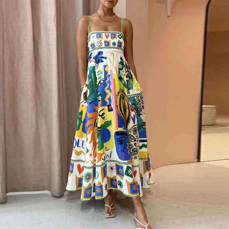Women's new temperament elegant high-waisted printed halter casual fashion dresses