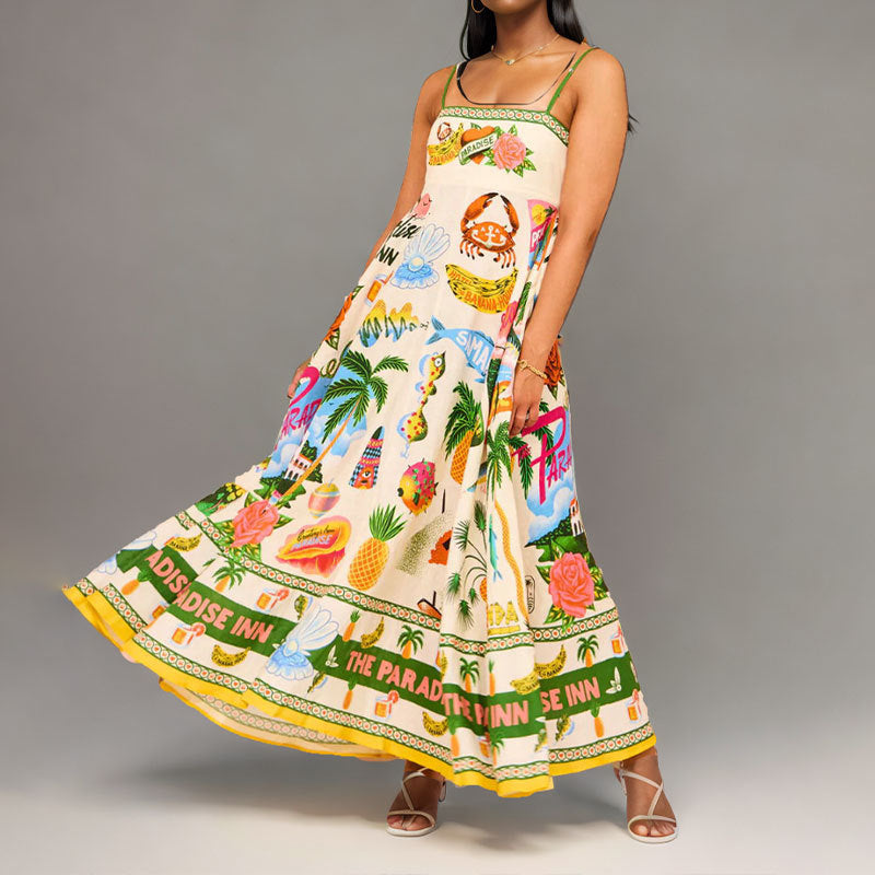 Women's new temperament elegant high-waisted printed halter casual fashion dresses