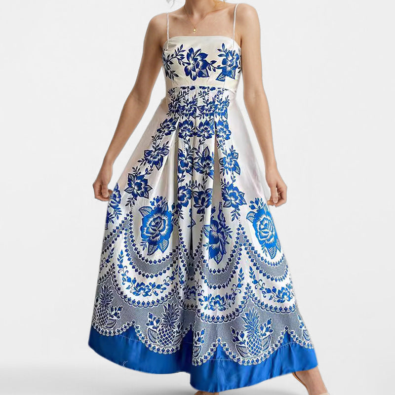 Women's new temperament elegant high-waisted printed halter casual fashion dresses
