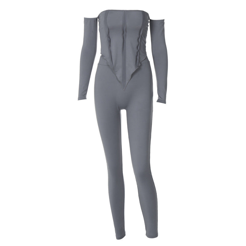 Sexy off-the-shoulder long-sleeved trousers two-piece suit