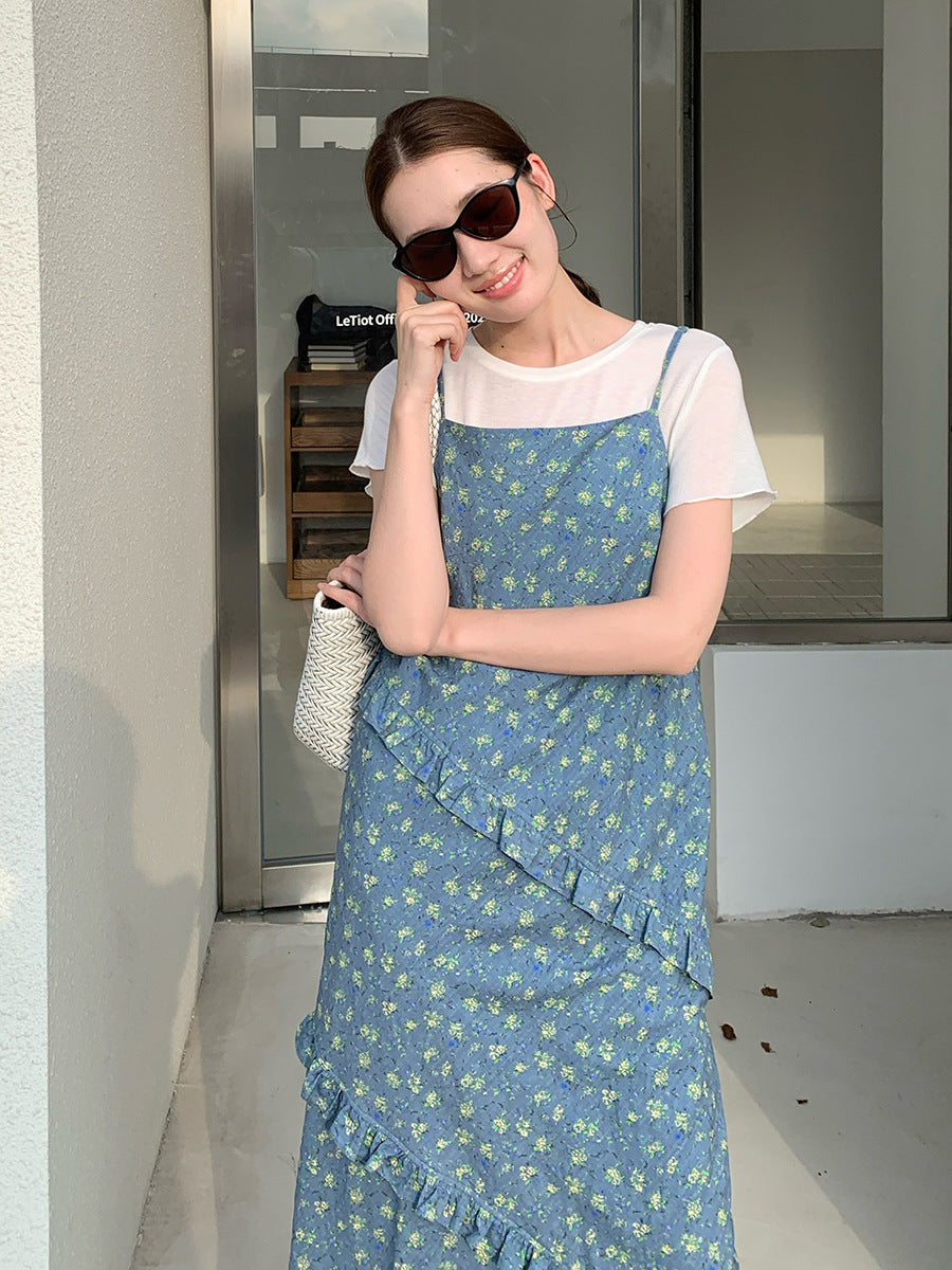 Crushed Flower Halter Dress Summer New Design Long Dresses