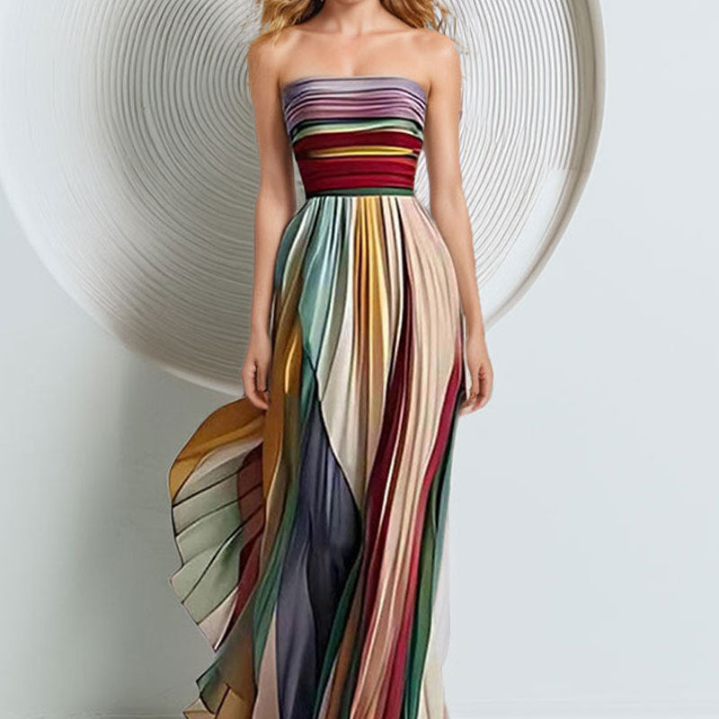 Women's Temperament Sexy Breasted Printed Colorful Dress Dress