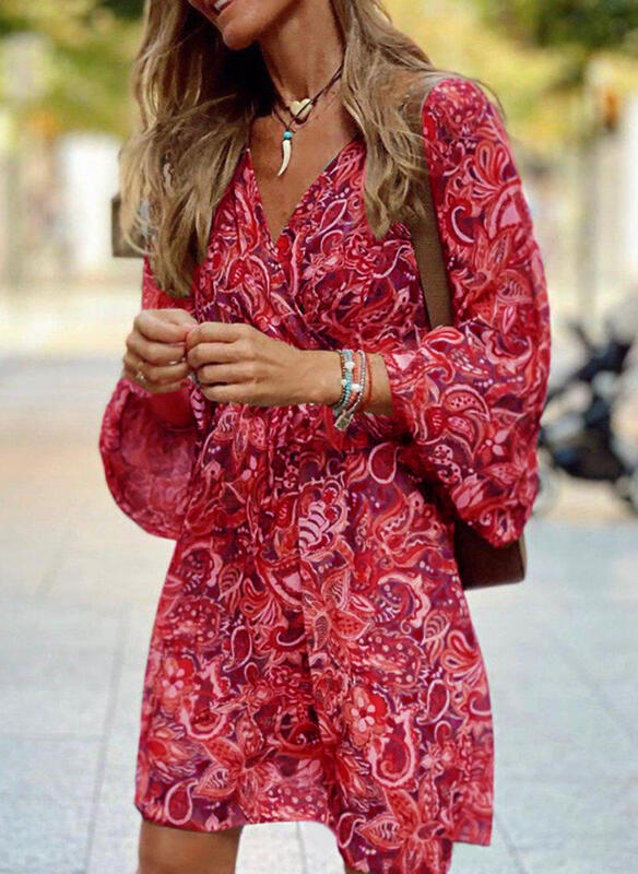 Midi Pullover Midi Dress Short Sleeve Printed Loose Dress