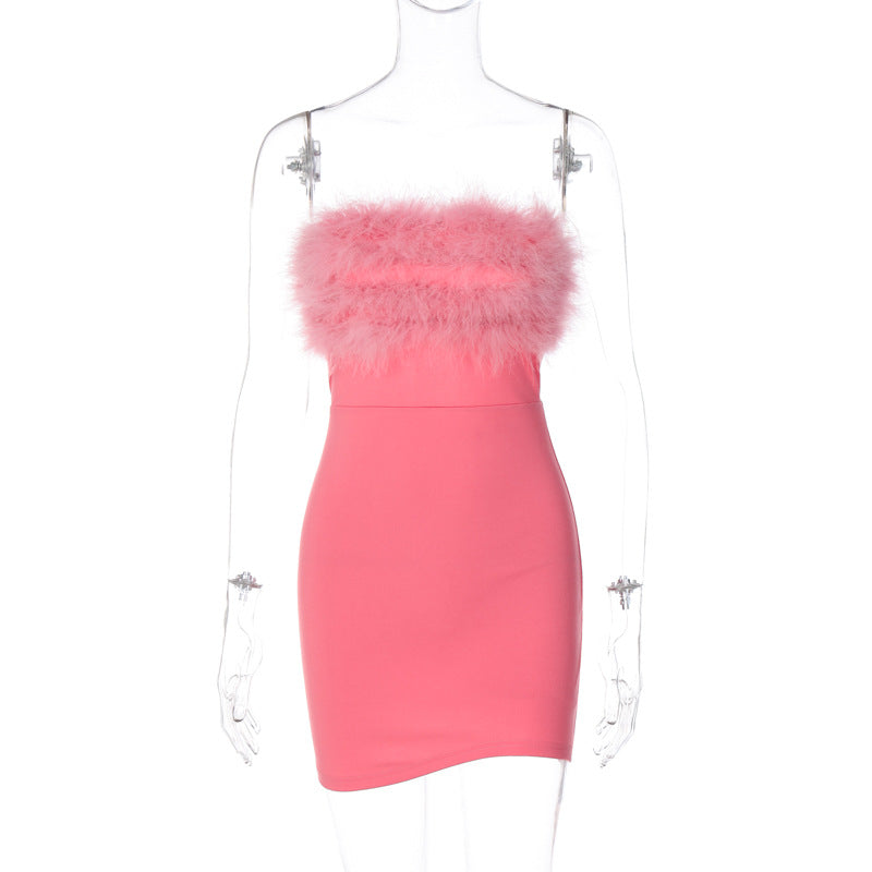 Hip-revealing short skirt tube top dress