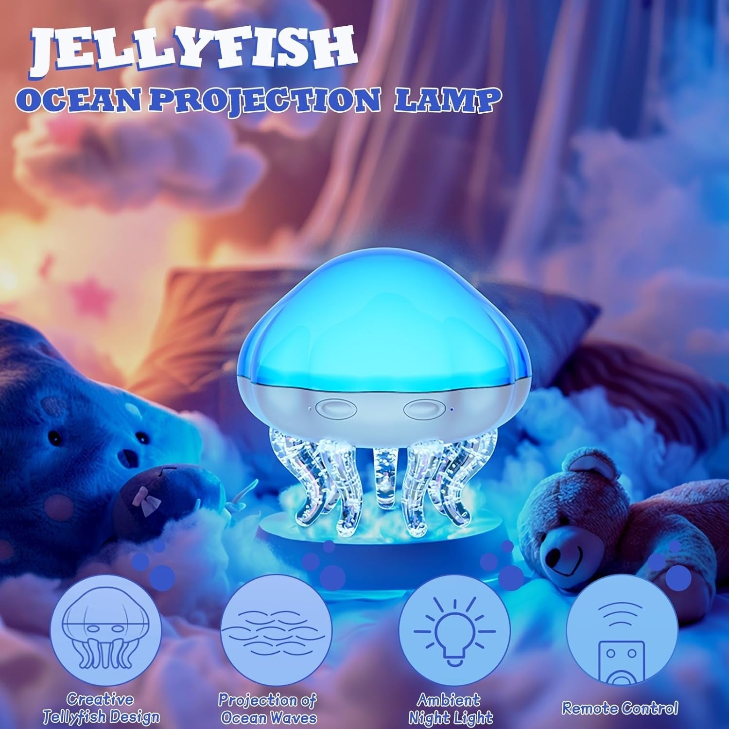 Jellyfish ocean projection lamp with blue light