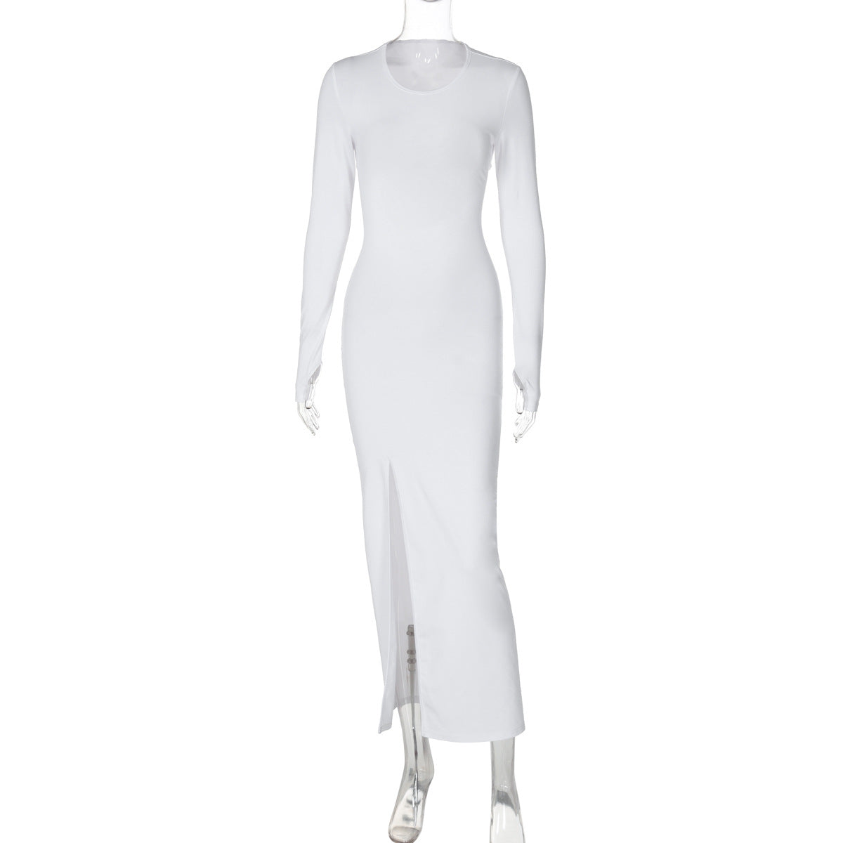 Round neck long sleeve lace-up open back slit hip dress