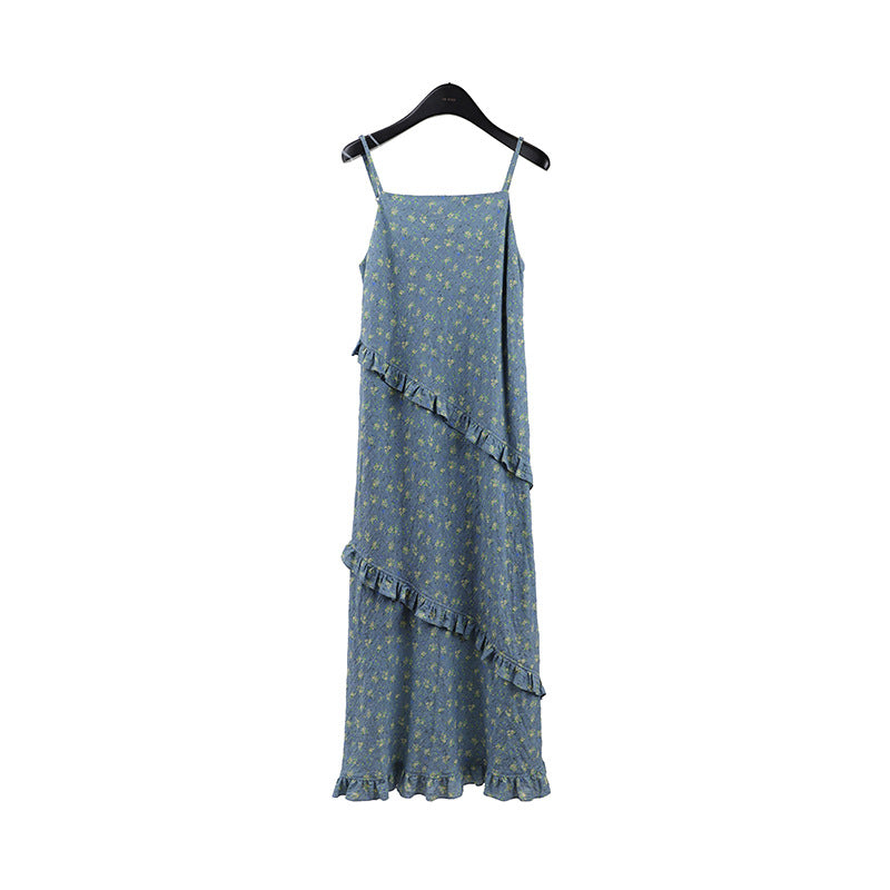 Crushed Flower Halter Dress Summer New Design Long Dresses