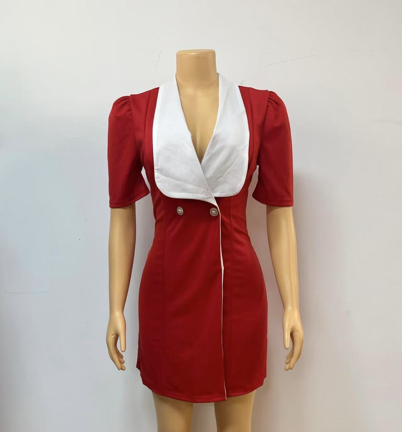 Temperament Suit Style Bow Embellished Backless Short Sleeve Dress