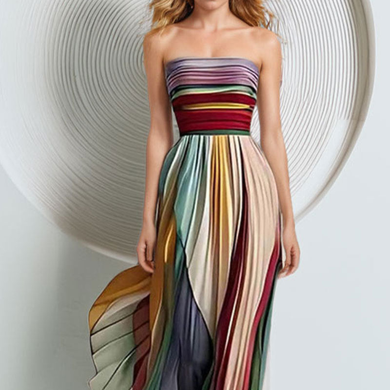 Women's Temperament Sexy Breasted Printed Colorful Dress Dress