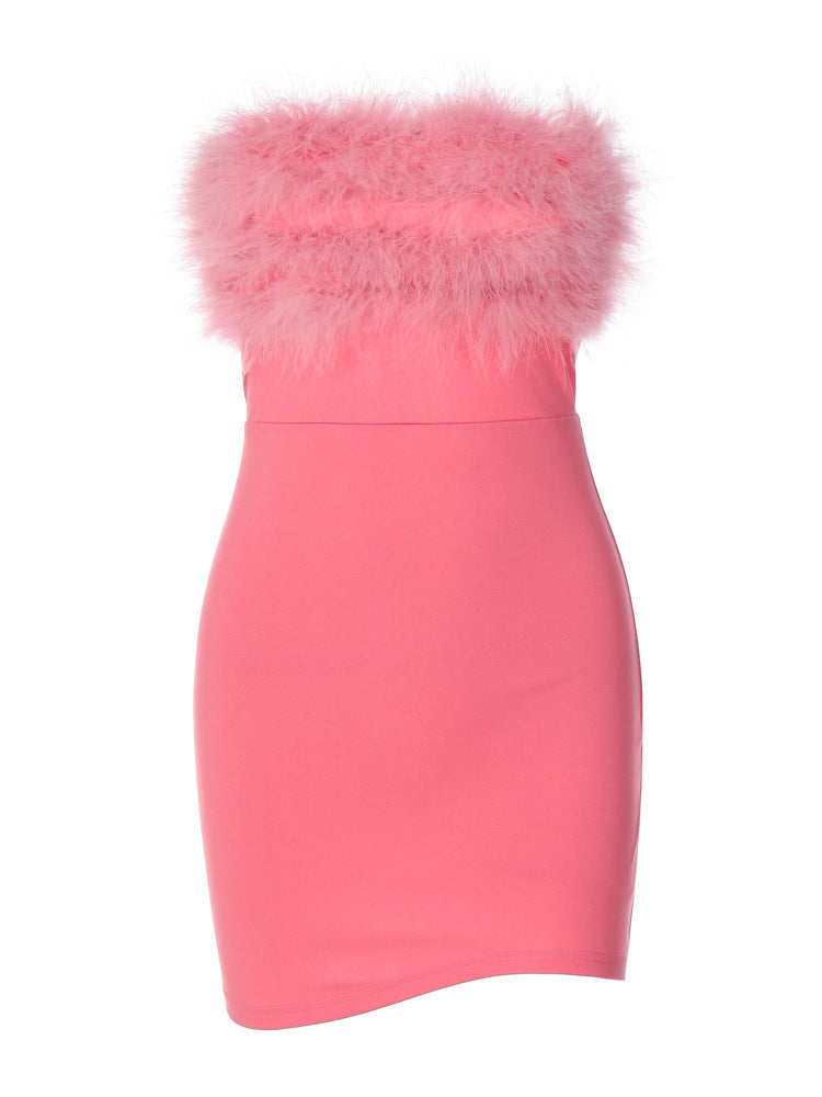 Hip-revealing short skirt tube top dress