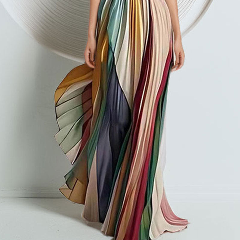 Women's Temperament Sexy Breasted Printed Colorful Dress Dress