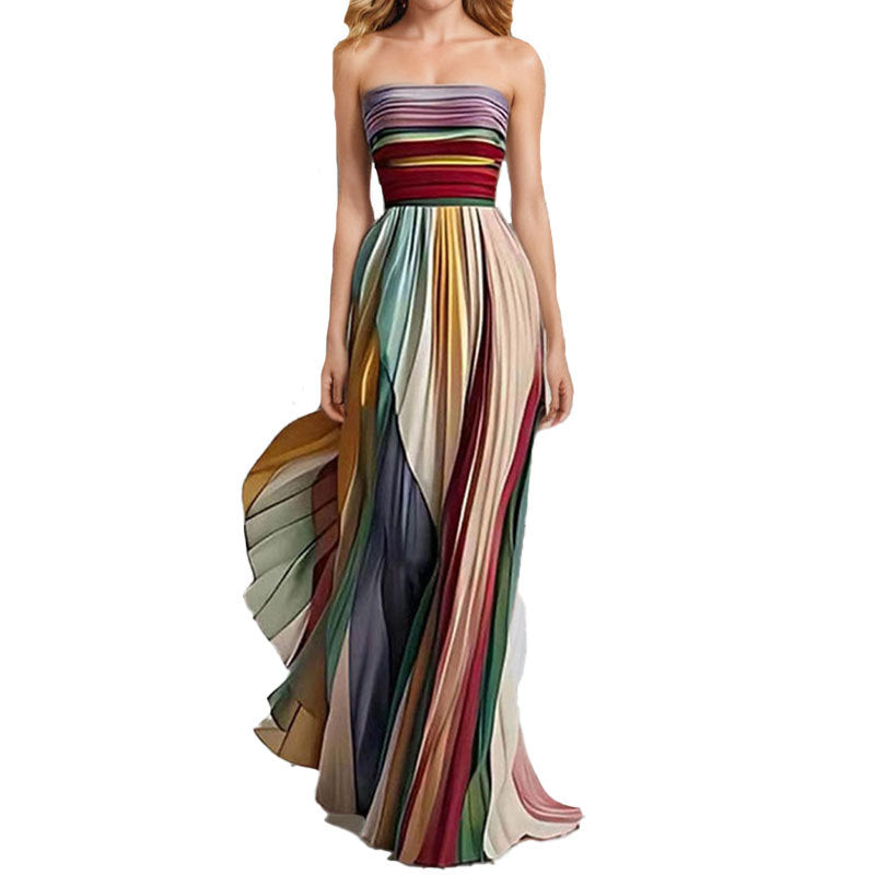 Women's Temperament Sexy Breasted Printed Colorful Dress Dress
