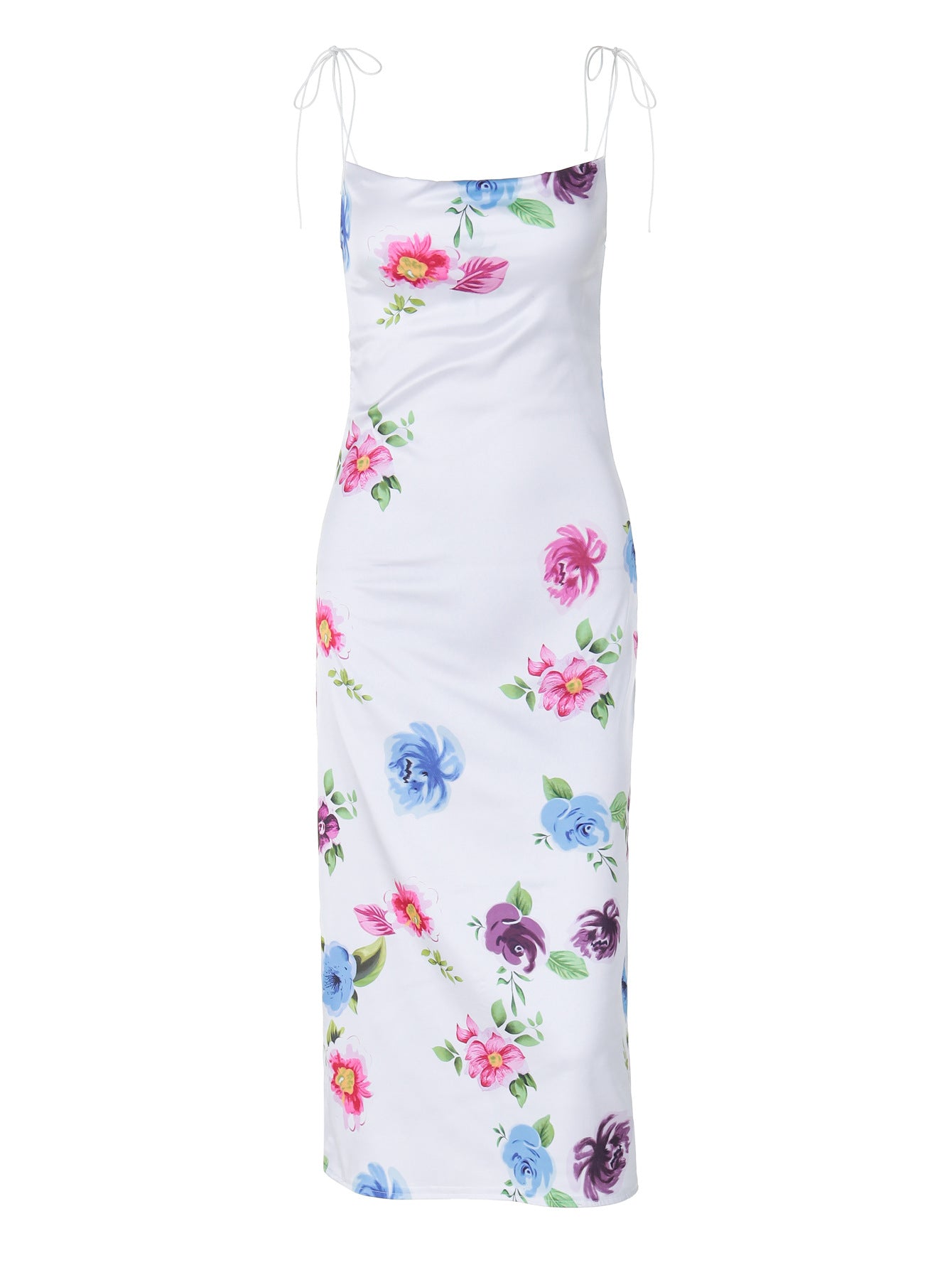 Satin Fitted Printed Sling Dress