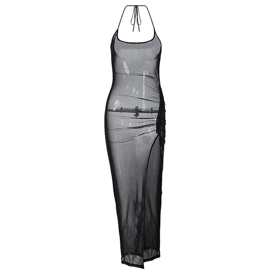 Sexy mesh slit slim dress