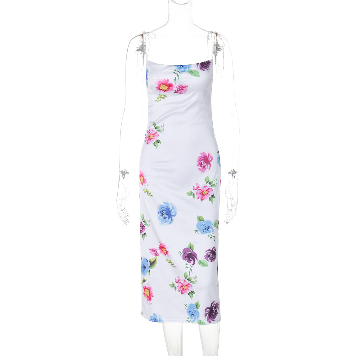 Satin Fitted Printed Sling Dress