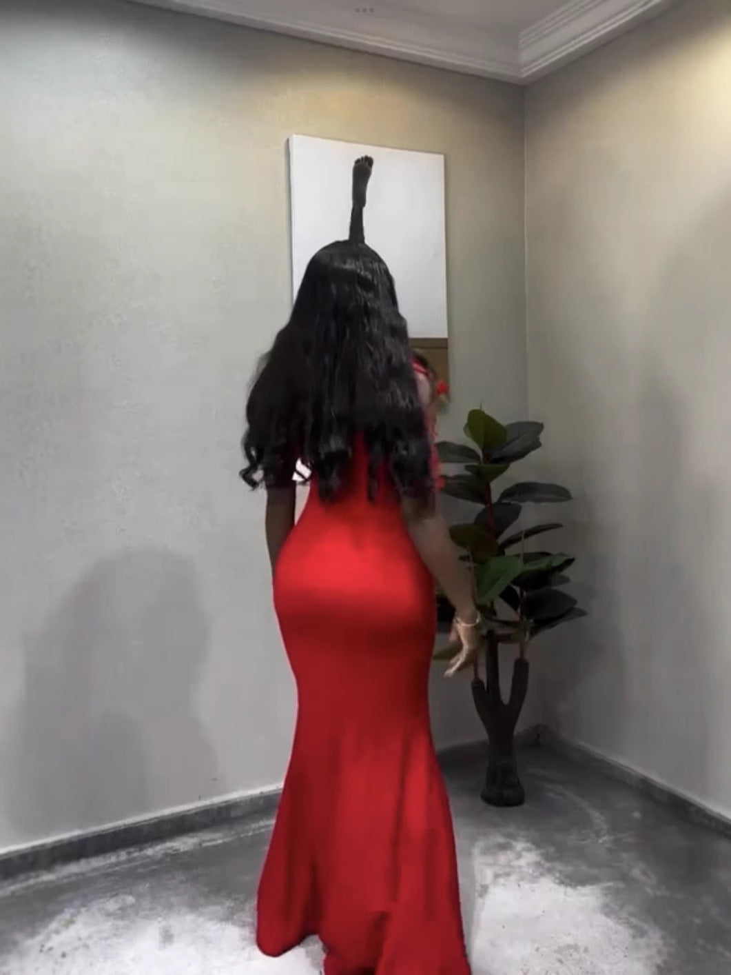 Suspenders low-cut sexy split package hip dress long dress solid color dresses women