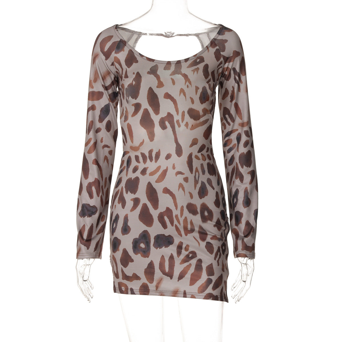 Leopard print open back long sleeve dress