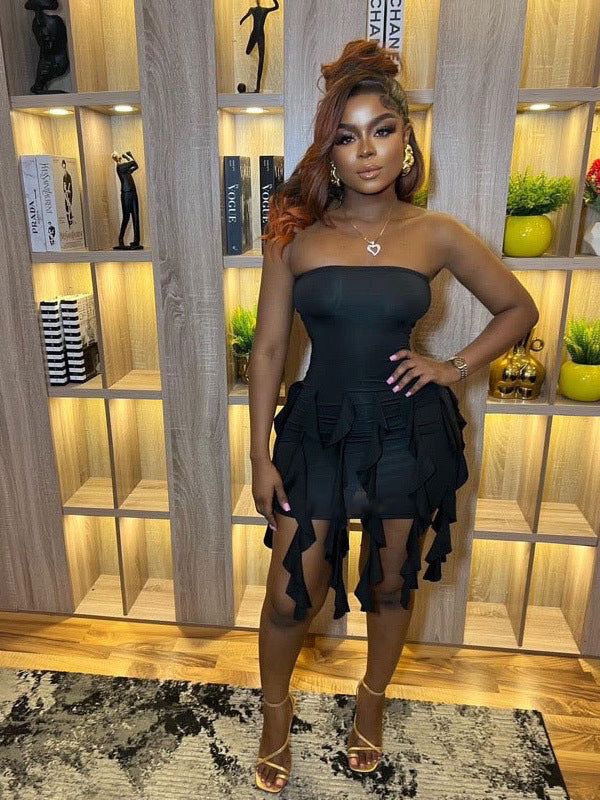New Style Fluttering Bandage Breast Plate Sexy Backless Package Hip Ruffle Dress Women's