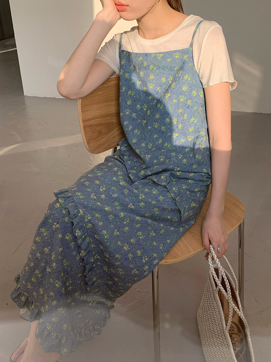 Crushed Flower Halter Dress Summer New Design Long Dresses
