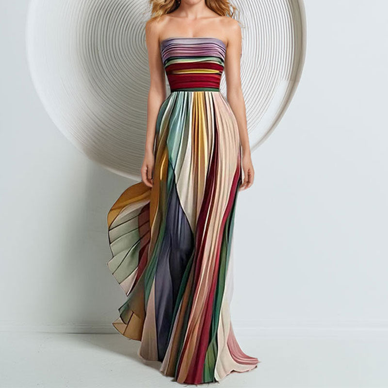 Women's Temperament Sexy Breasted Printed Colorful Dress Dress