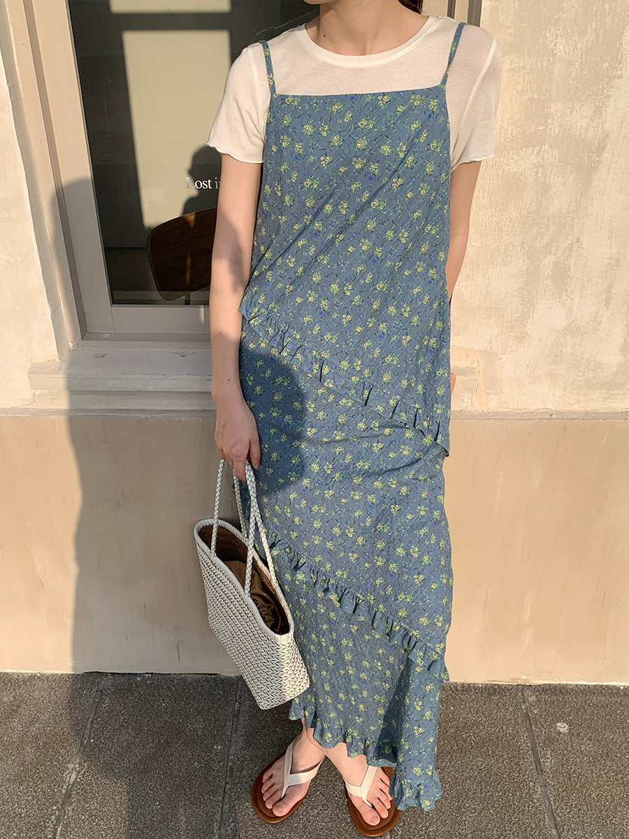 Crushed Flower Halter Dress Summer New Design Long Dresses
