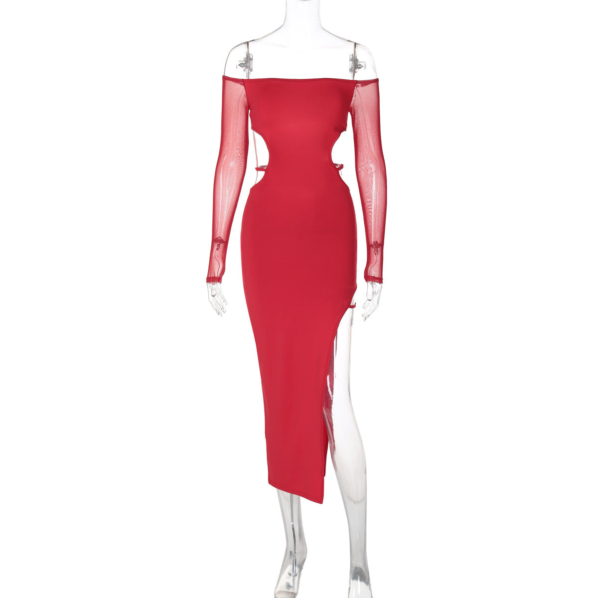 Off-shoulder backless long-sleeved midi dress