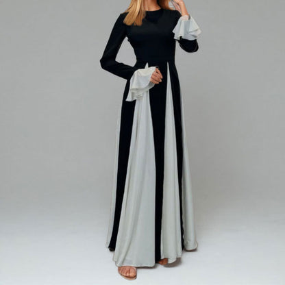 Women's fashion temperament halter color collision loose swing vacation waist dress