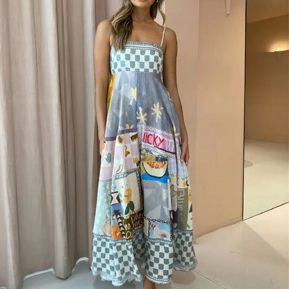 Women's new temperament elegant high-waisted printed halter casual fashion dresses