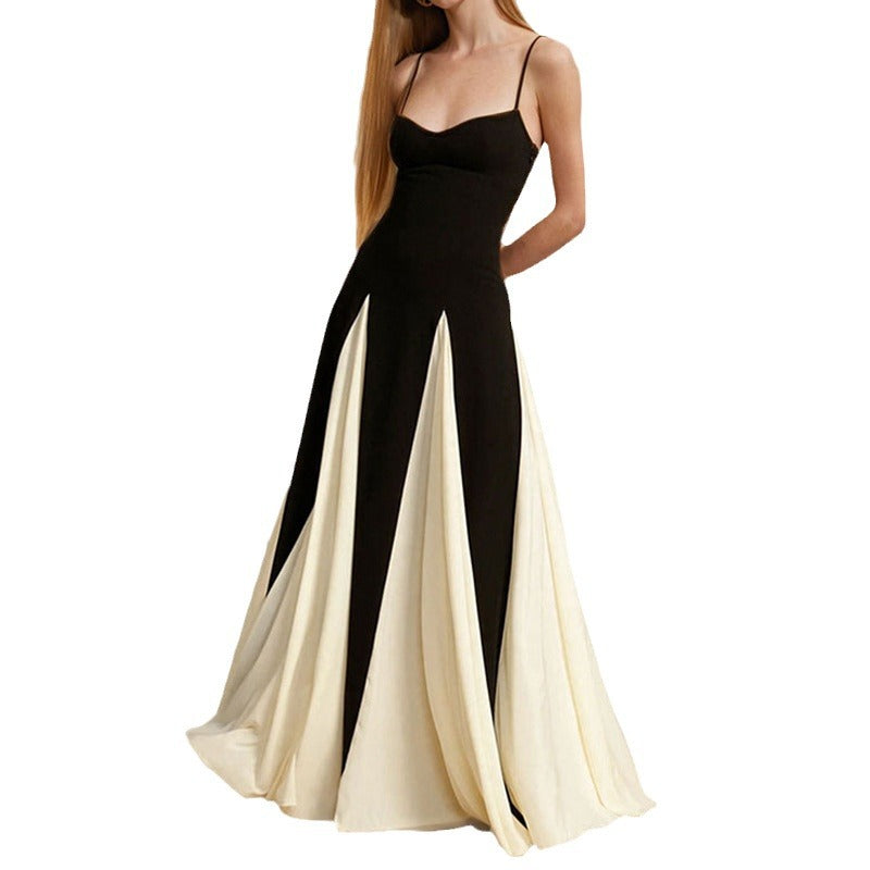 Women's fashion temperament halter color collision loose swing vacation waist dress