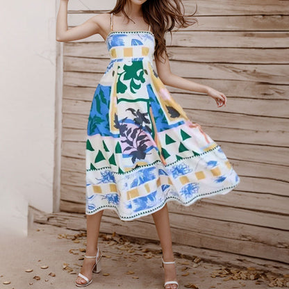 Women's new temperament elegant high-waisted printed halter casual fashion dresses