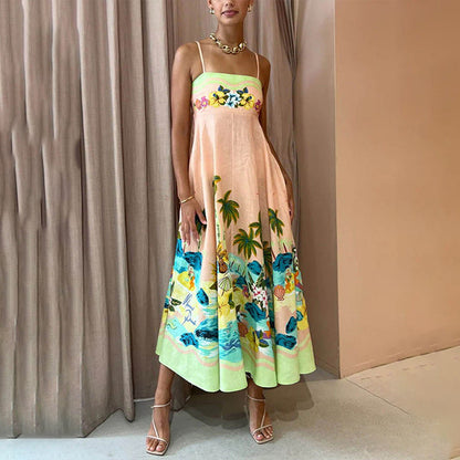 Women's new temperament elegant high-waisted printed halter casual fashion dresses
