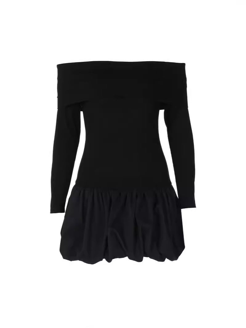 Fashion one-shoulder long-sleeved off-shoulder short dress