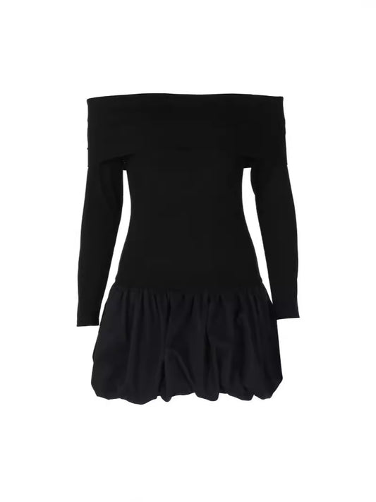 Fashion one-shoulder long-sleeved off-shoulder short dress