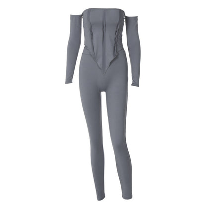 Sexy off-the-shoulder long-sleeved trousers two-piece suit