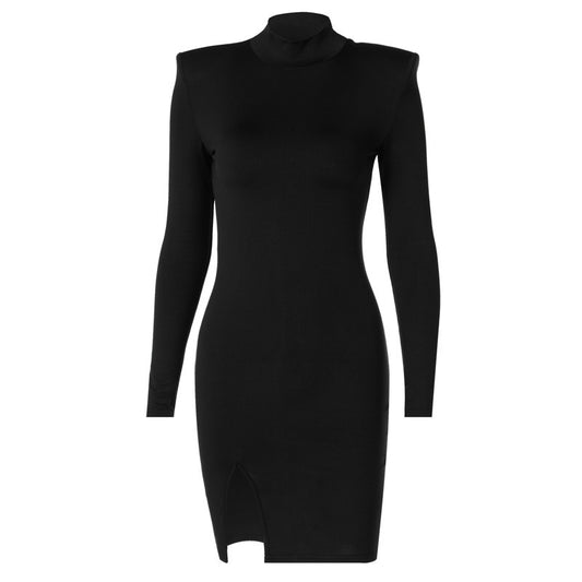 Long sleeve high collar slit dress
