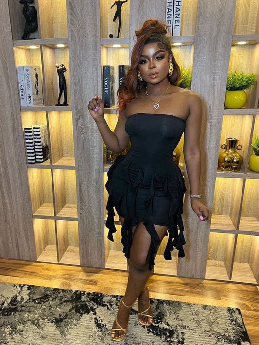 New fluttering strap breastplain sexy backless package hip ruffle dress women's clothing
