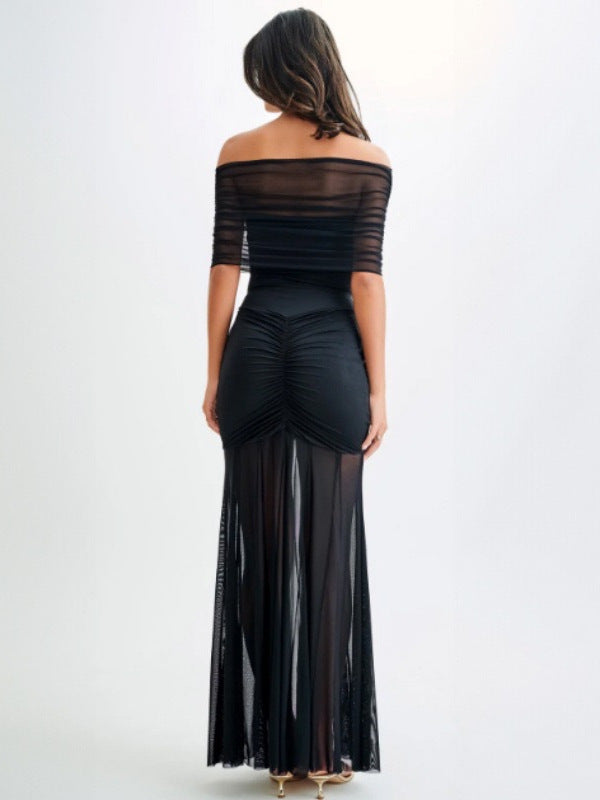 Long dress breast splicing backless Slim long dress sexy fashion women's clothing