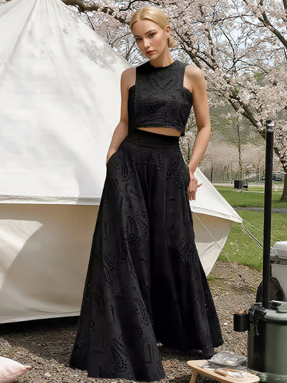 Women's casual fashion sleeveless pockets long dress dress two-piece suit female