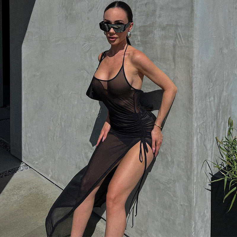 Sexy mesh slit slim dress
