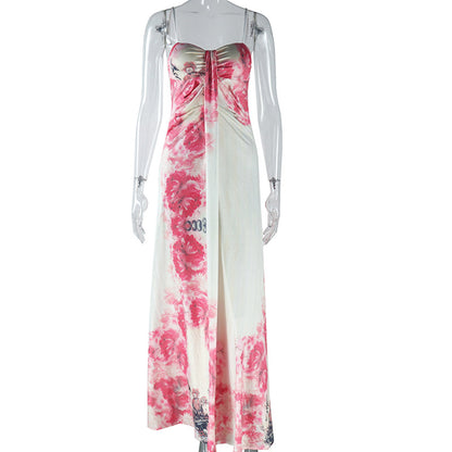 Digital Printing Chest Wrap Sleeveless Pleated Back
