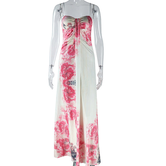 Digital Printing Chest Wrap Sleeveless Pleated Back