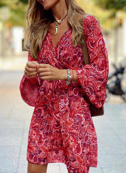 Midi Pullover Midi Dress Short Sleeve Printed Loose Dress