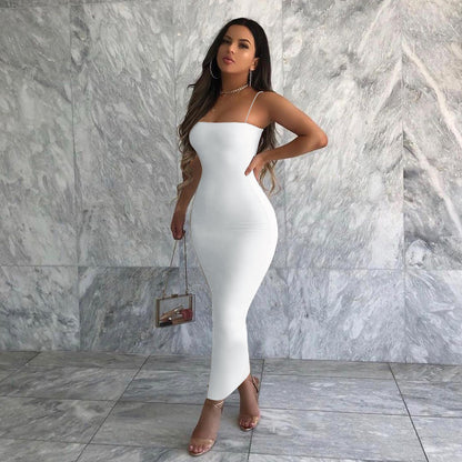 Fashionable slim fit suspender long dress