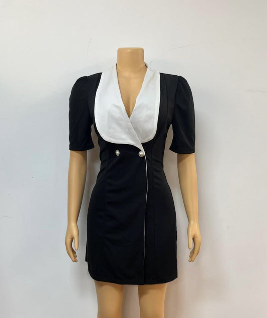 Temperament Suit Style Bow Embellished Backless Short Sleeve Dress