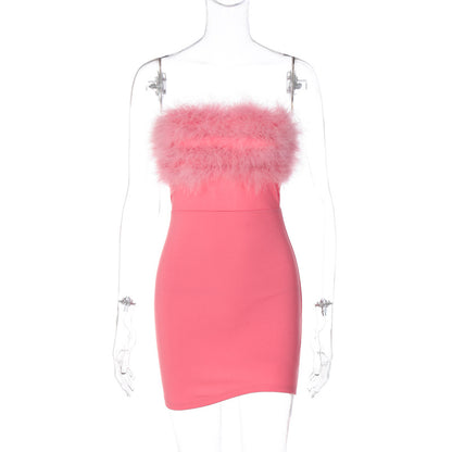 Hip-revealing short skirt tube top dress