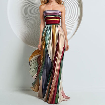 Women's Temperament Sexy Breasted Printed Colorful Dress Dress