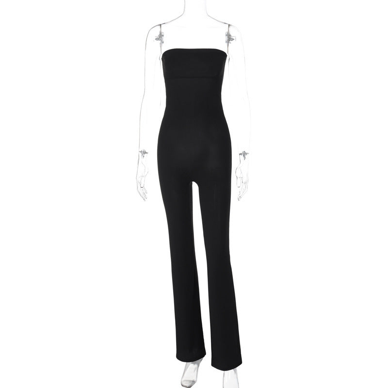 Slim Fit Solid Color Tube Top Jumpsuit