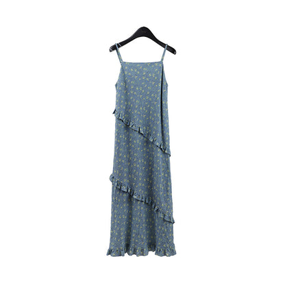 Crushed Flower Halter Dress Summer New Design Long Dresses